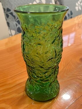 Vintage Green Crinkle Glass Vase